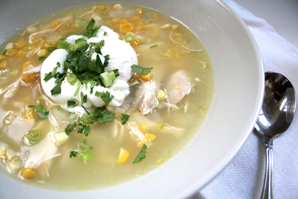 chicken soup with poached egg